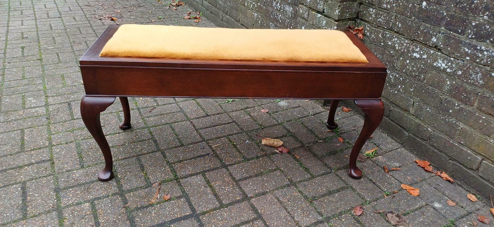 photo for sale Double Top Quality Hardwood Double Piano Stool Cabriole Legs & Velvet Upholstery Elegant Music Bench. Hallway Bench As Storage Compartment.