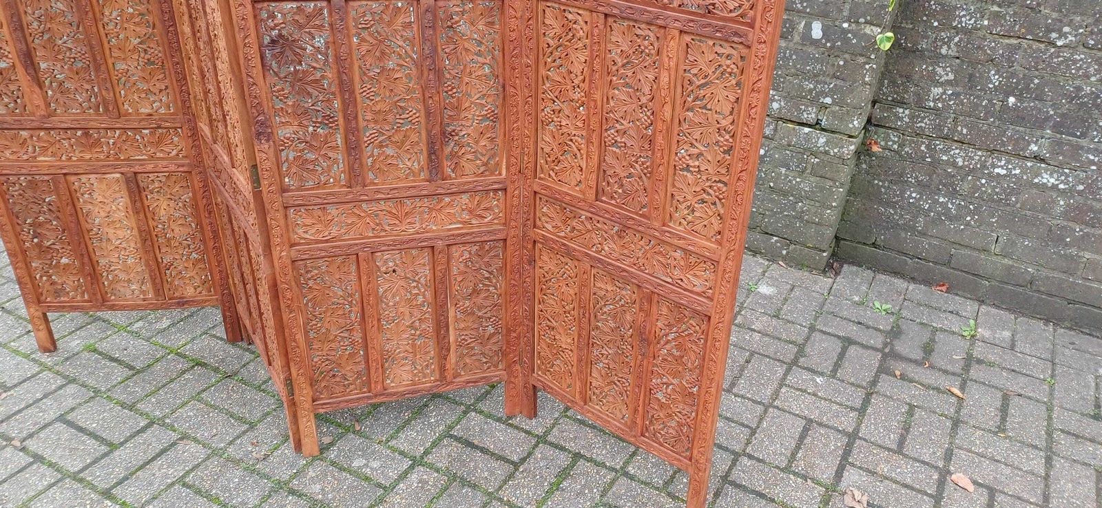 Huge Top Quality 70s/80s Carved Folding Screen Room Divide Grapevine & Middle Eastern Motif Heavy Vintage Room Divider Free Hand Delivery photo Home Decor