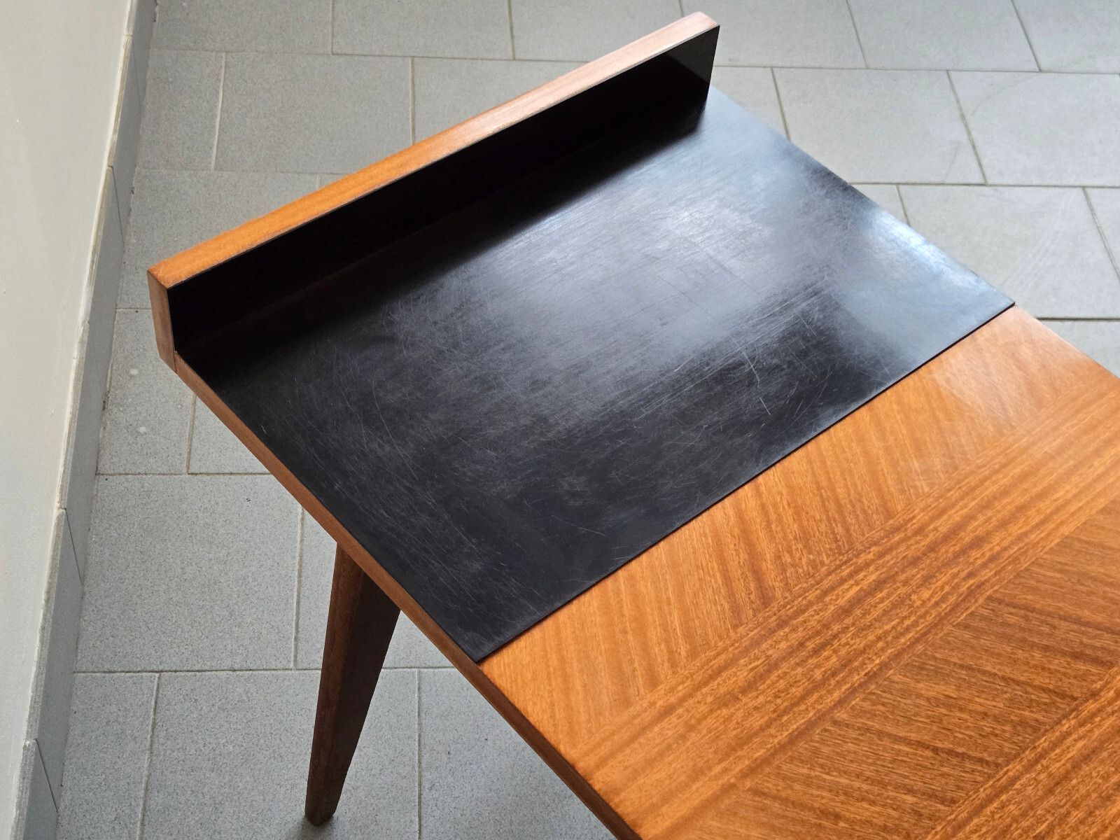Vintage 1950s Formica Black & Mahogany Side Table 50s Dlg Andre Monpoix 1950s photo for sale