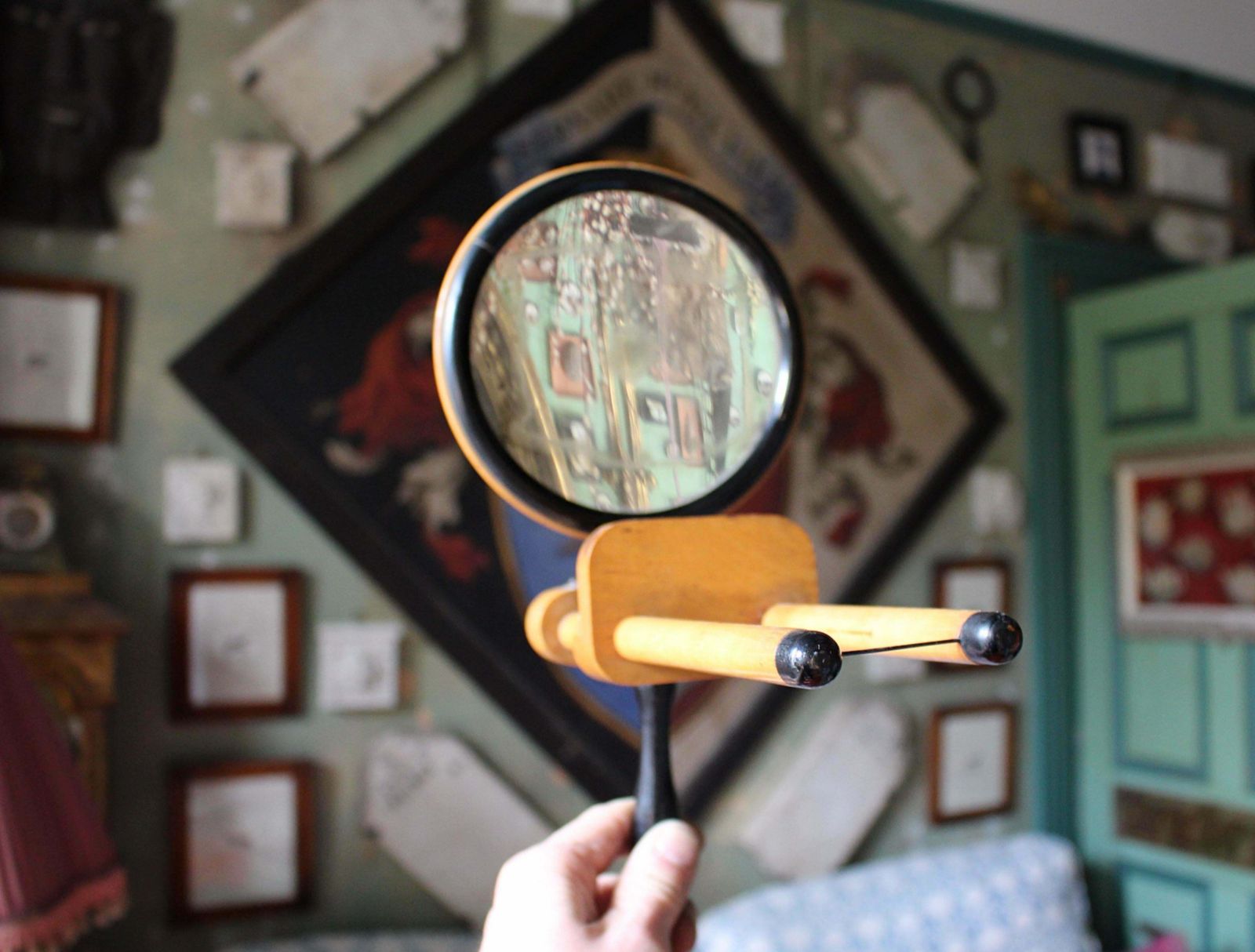 275.0 Circa 1890 French Satinwood Concave Distortion Mirror Viewer Scientific photo