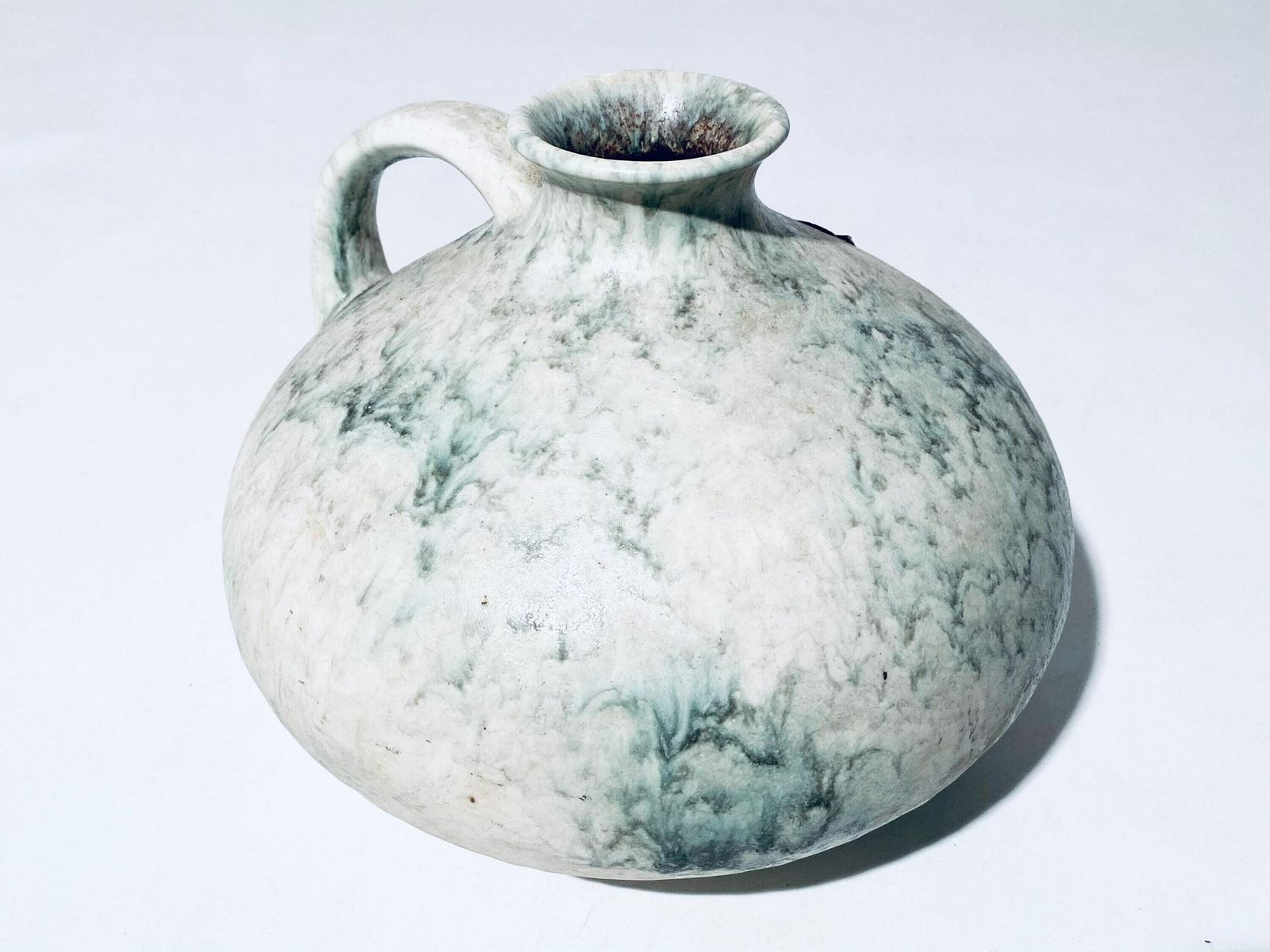 Ruscha Big Fat Ceramic Vase / Model 303 3 White Green / 1950s Mid Century Vintage / West German Pottery