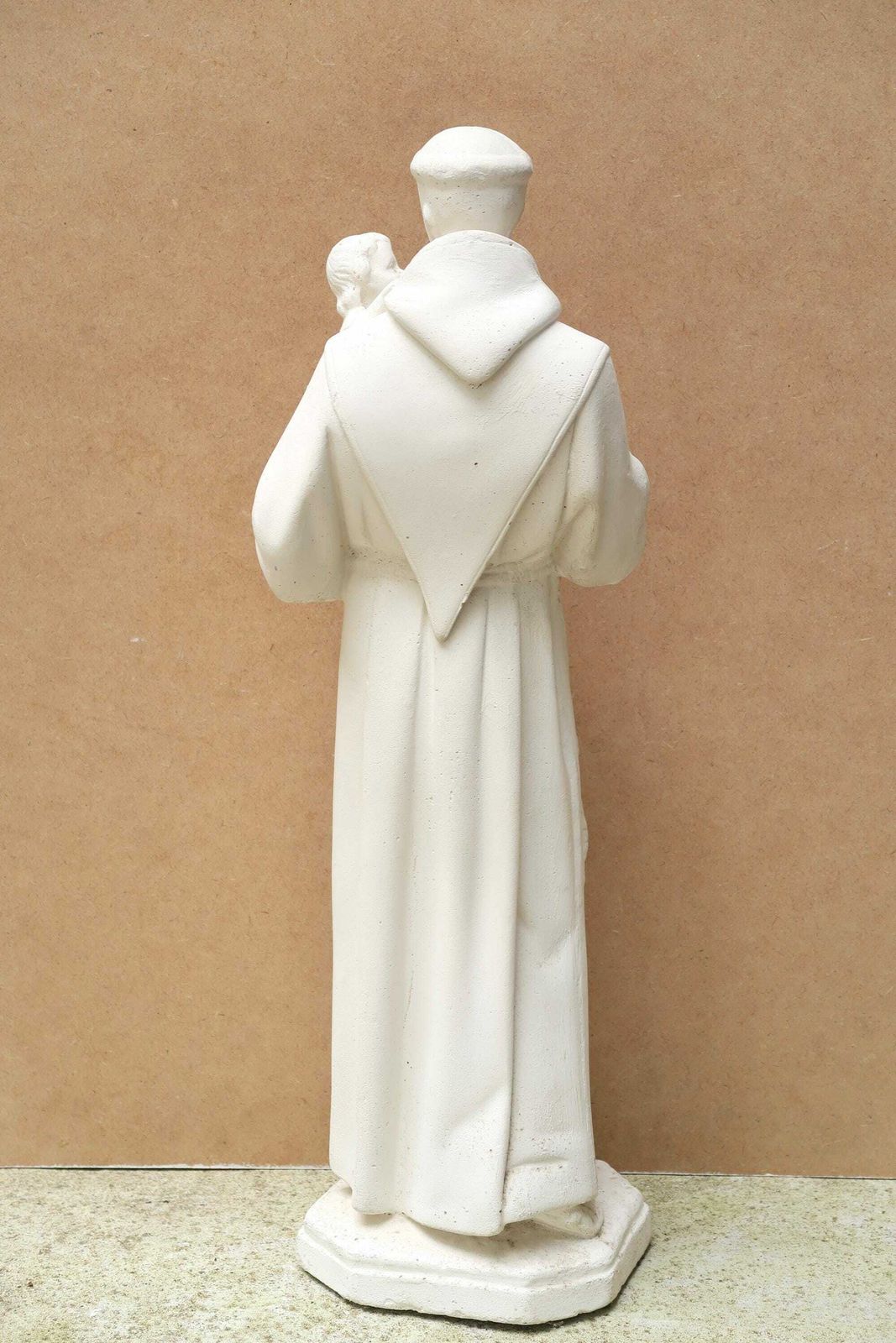 French Saint Antoine De Padoue Plaster Statue, 1950s / Shabby Chic, Cottage, France, White photo 375.0