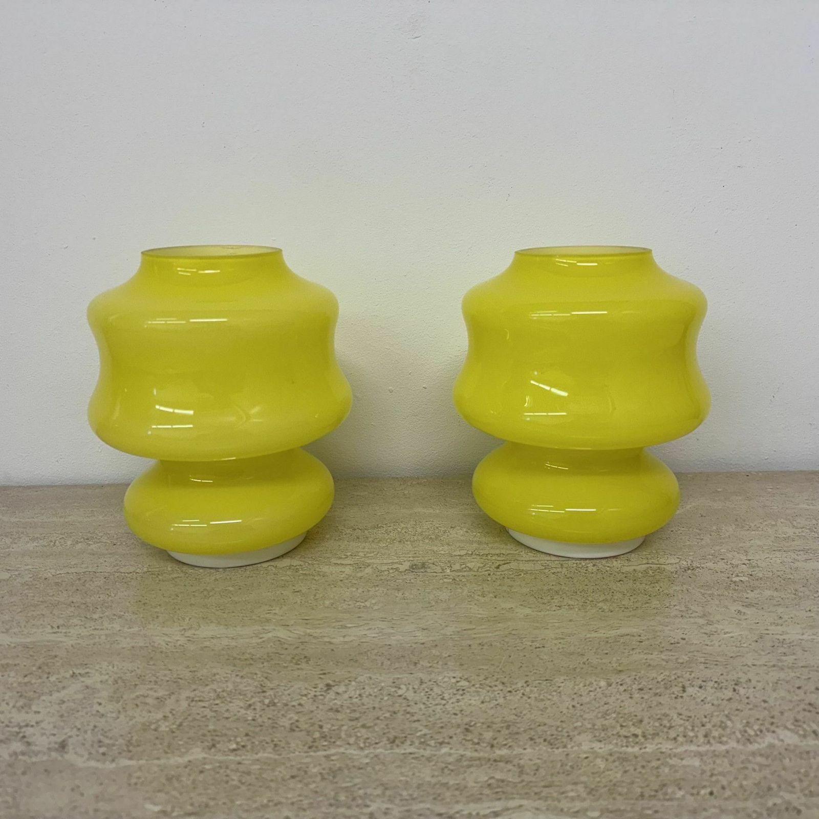 photo furniture Set Of 2 Space Age Yellow Glass Table Lamps Ve Art Italy Design , 1970s