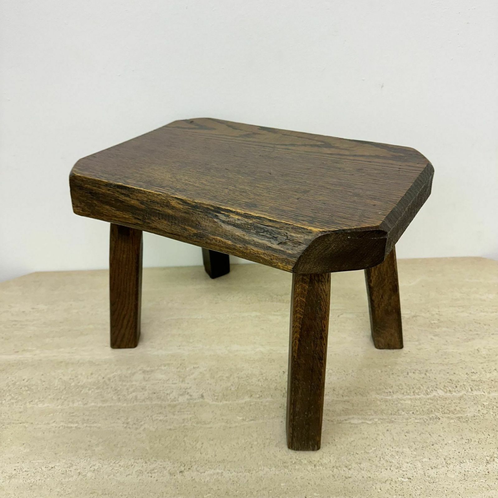 Brutalist Solid Oak Wooden Side Table , 1970s