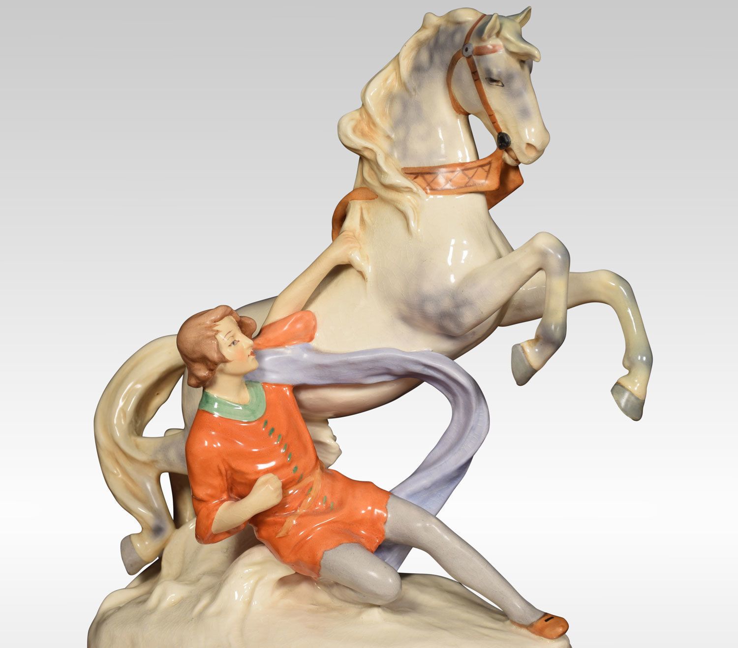 Pair Of Royal Dux Figure Groups Of Young Men With Horses photo vinterior