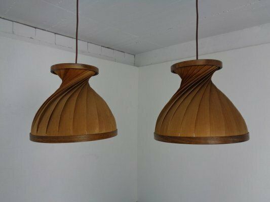Wooden Lamella Pendant Lamps By Linus Bopp For Limbach, 1960s, Set Of 2
