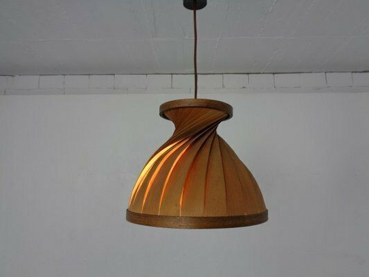 Wooden Lamella Pendant Lamps By Linus Bopp For Limbach, 1960s, Set Of 2 photo for sale