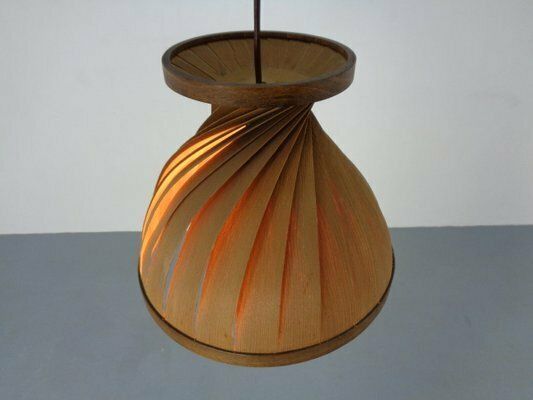photo vintage Wooden Lamella Pendant Lamps By Linus Bopp For Limbach, 1960s, Set Of 2