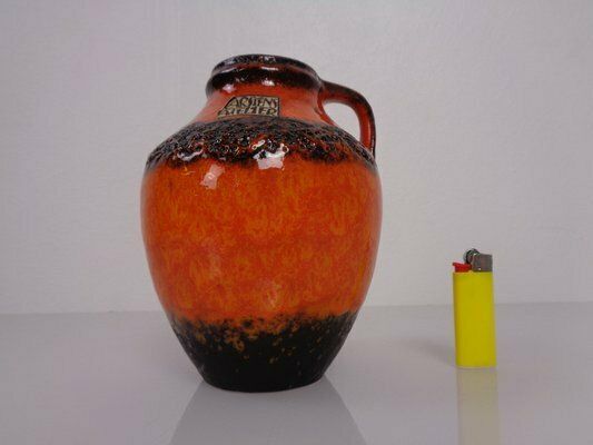 Orange & Black Lava Studio Ceramic Vase From Carstens Atelier, Germany, 1970s photo furniture