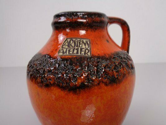 photo vintage Orange & Black Lava Studio Ceramic Vase From Carstens Atelier, Germany, 1970s