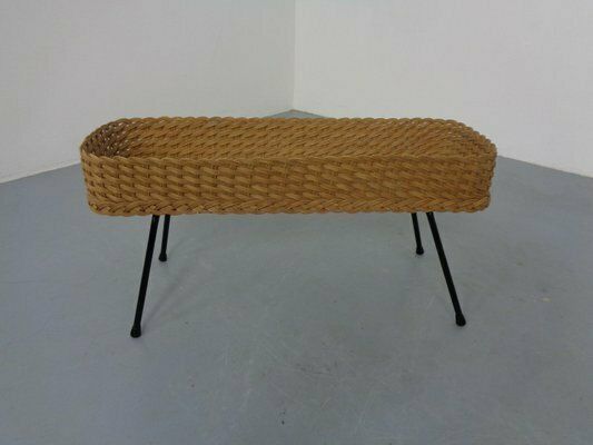 Large German Flower Planter In Rattan And Steel, 1950s photo for sale