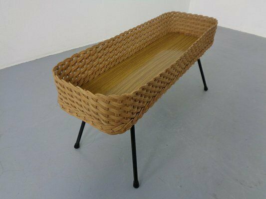 Large German Flower Planter In Rattan And Steel, 1950s photo vinterior