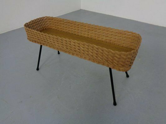 Large German Flower Planter In Rattan And Steel, 1950s photo vintage