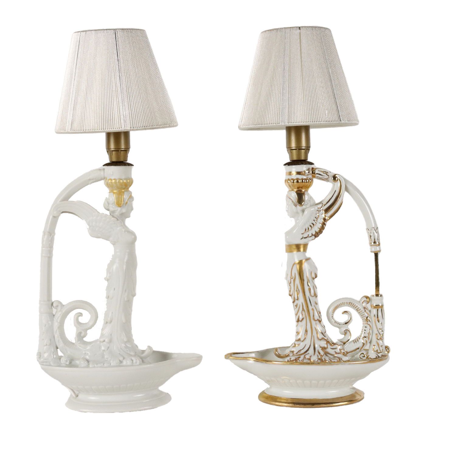 Pair Of Neoclassical Style Lamps Porcelain Italy XX Century