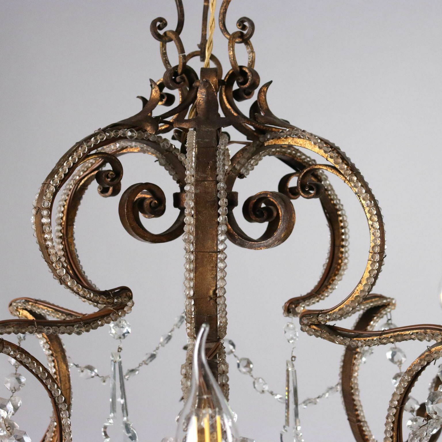 Antique 6 Lights Chandelier Wrought Iron Italy XIX Century photo vinterior