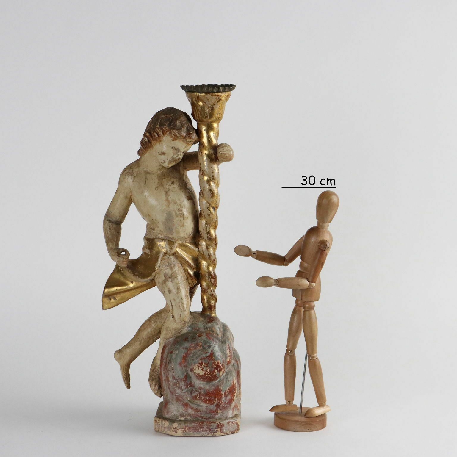 Antique Candle Holder Angel Wood Italy XVIII Century photo furniture