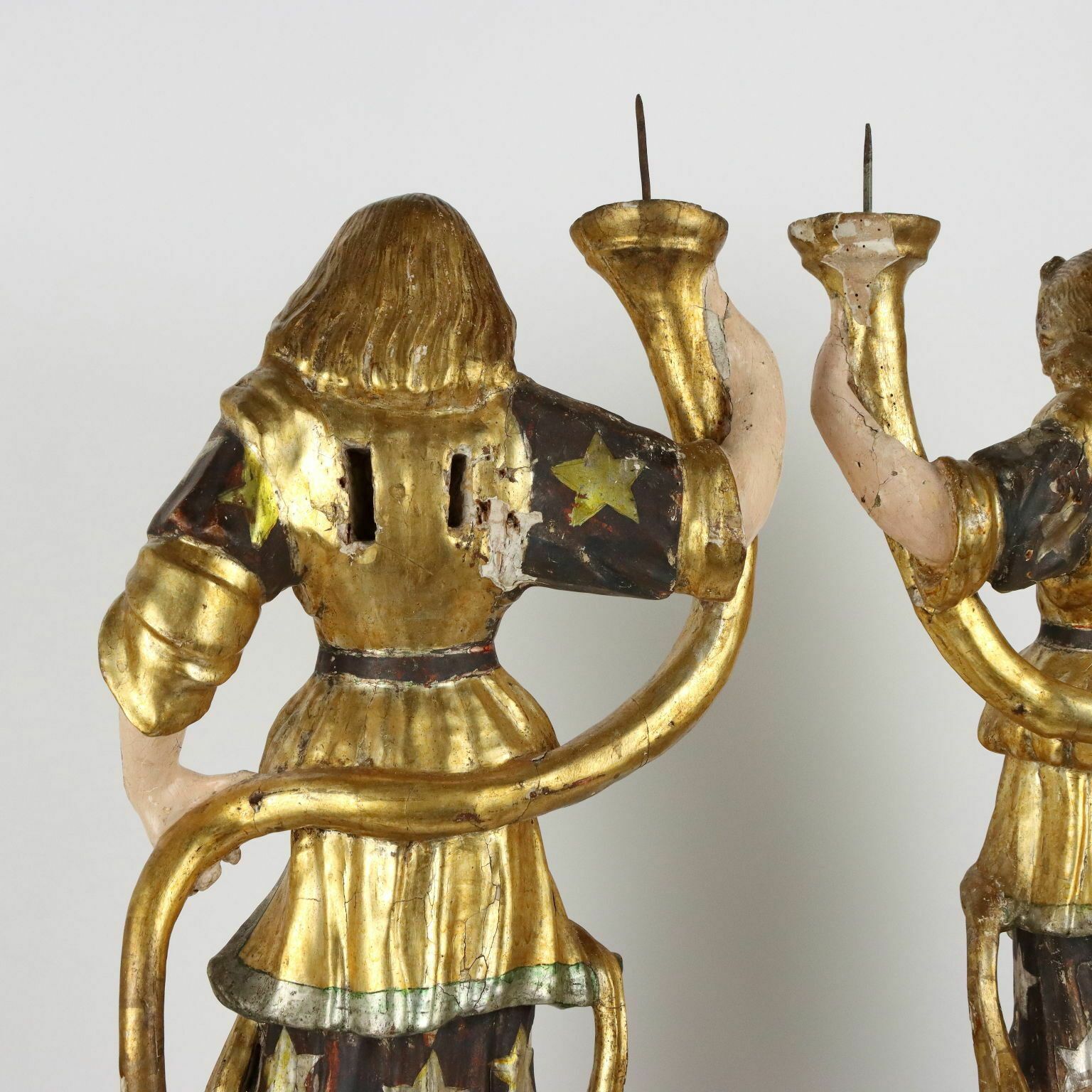 Home Decor Antique Candle Holders Angel Shaped Lacquered Wood XVIII Century photo
