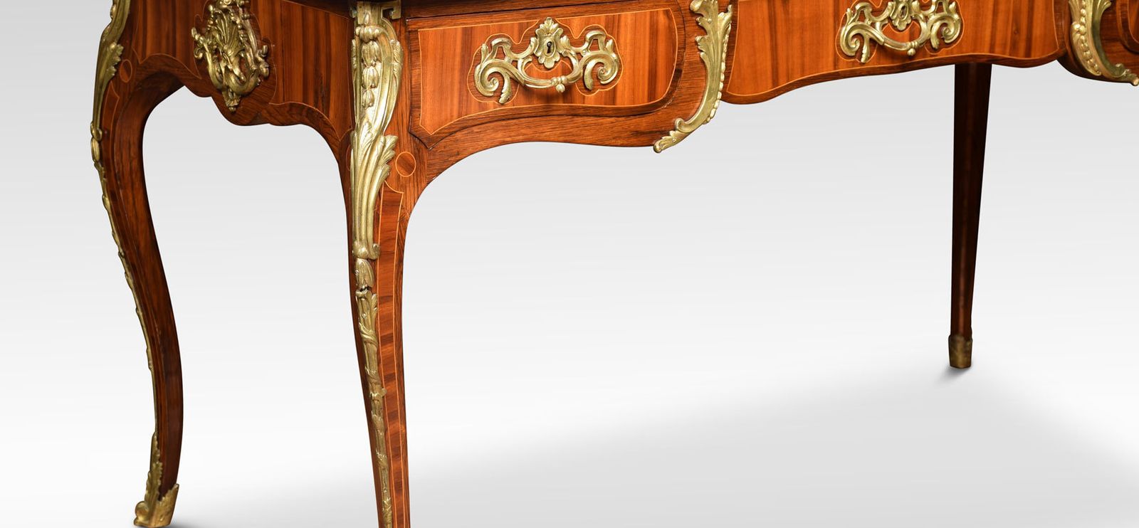 photo for sale 19th Century Bronze Mounted Tulipwood And Rosewood Crossbanded Bureau Plat