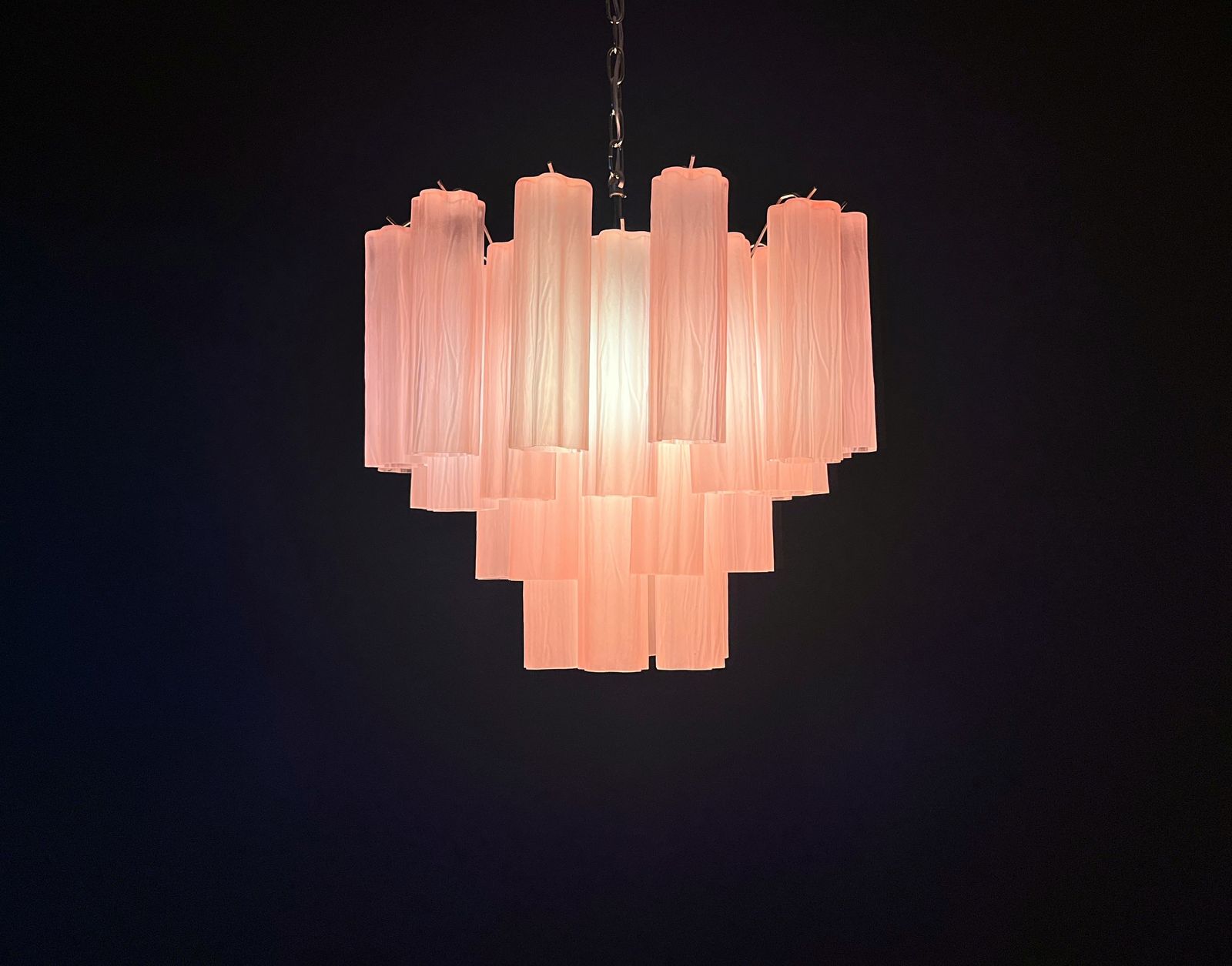 Fantastic Murano Glass Tube Chandelier   36 Pink Etched Glass Tube photo for sale