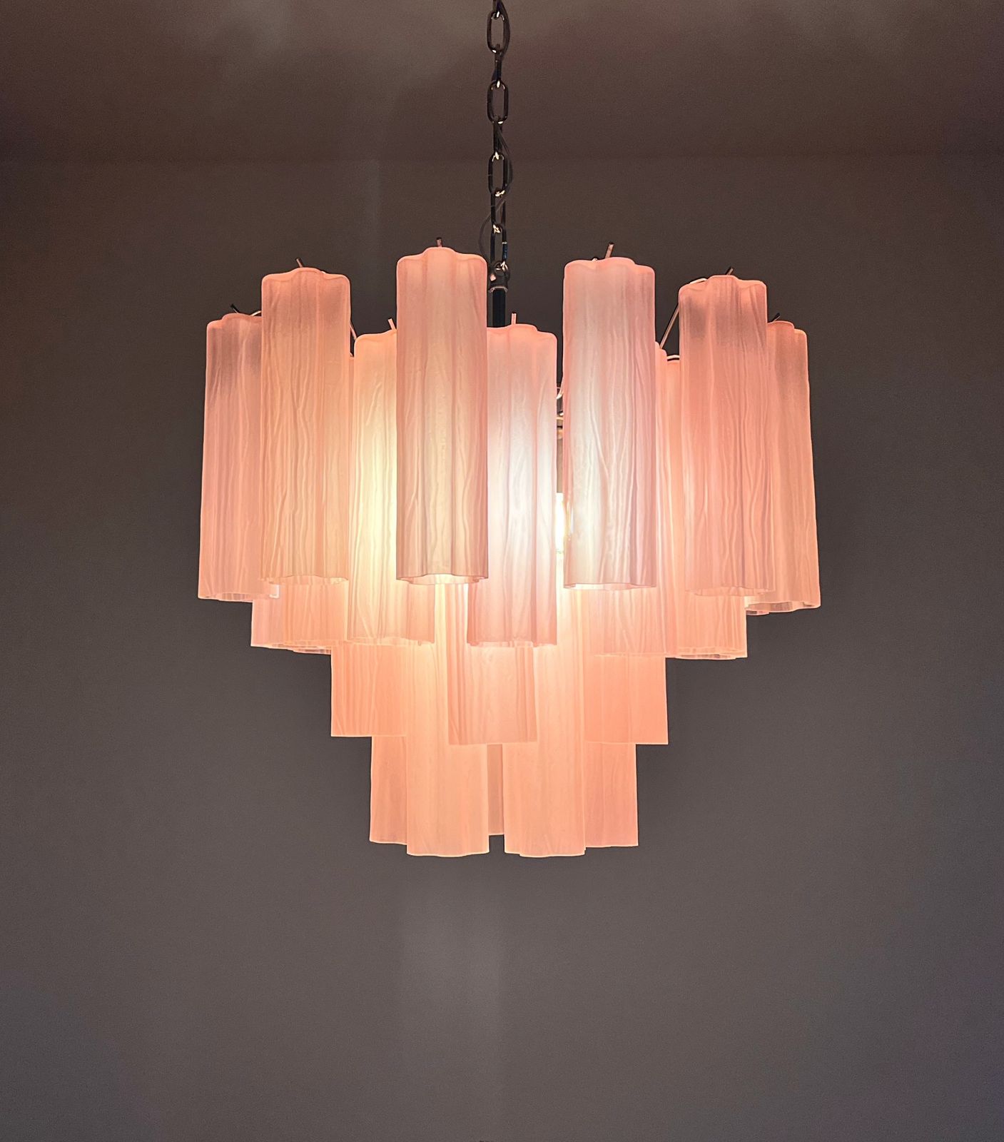 photo for sale Fantastic Murano Glass Tube Chandelier   36 Pink Etched Glass Tube