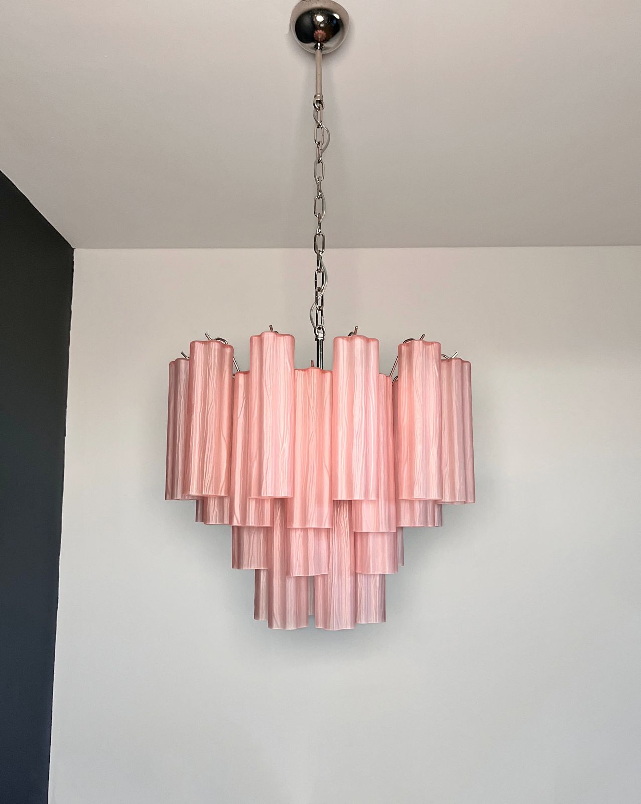 photo vinterior Fantastic Murano Glass Tube Chandelier   36 Pink Etched Glass Tube