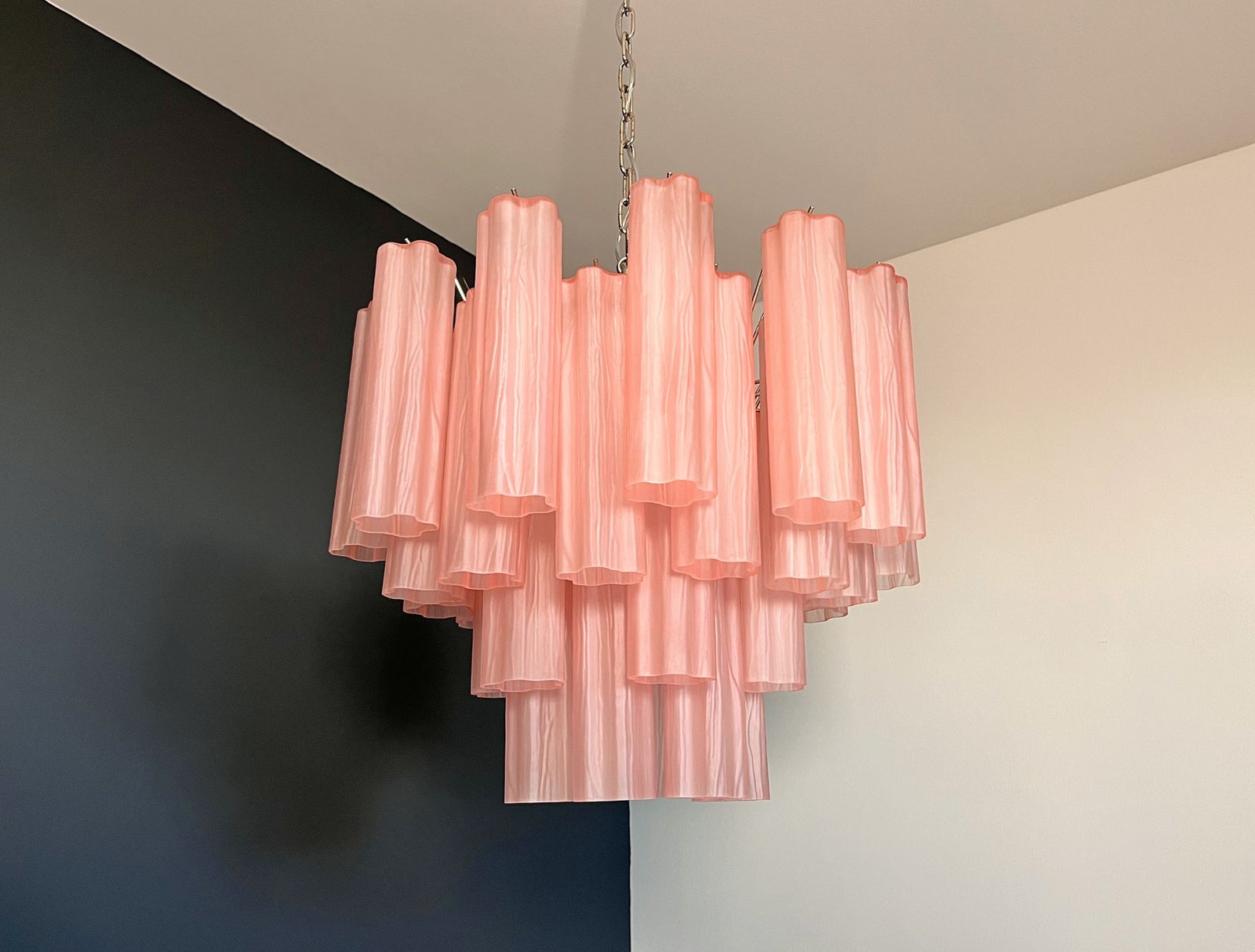 photo buy Fantastic Murano Glass Tube Chandelier   36 Pink Etched Glass Tube
