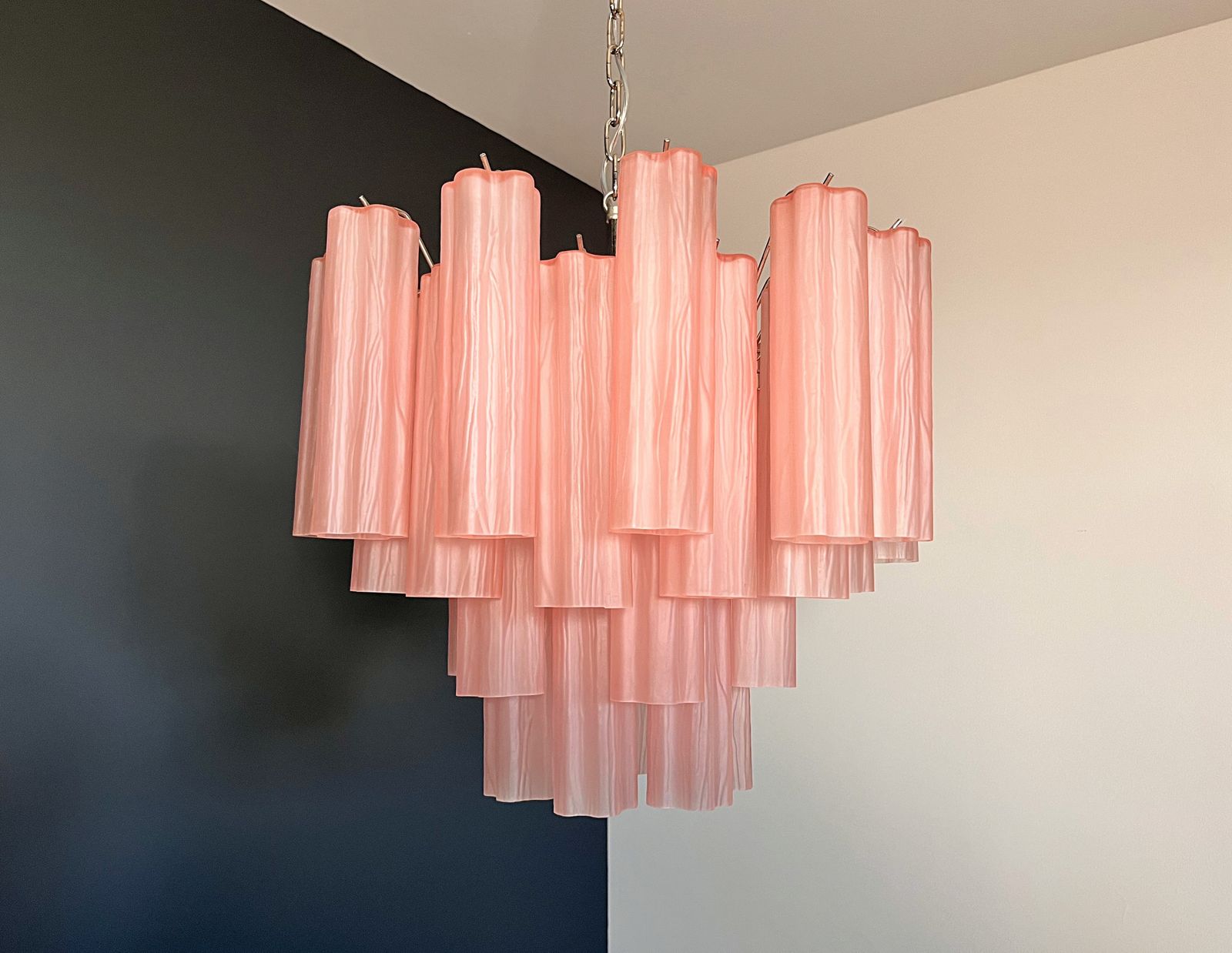 photo vintage Fantastic Murano Glass Tube Chandelier   36 Pink Etched Glass Tube
