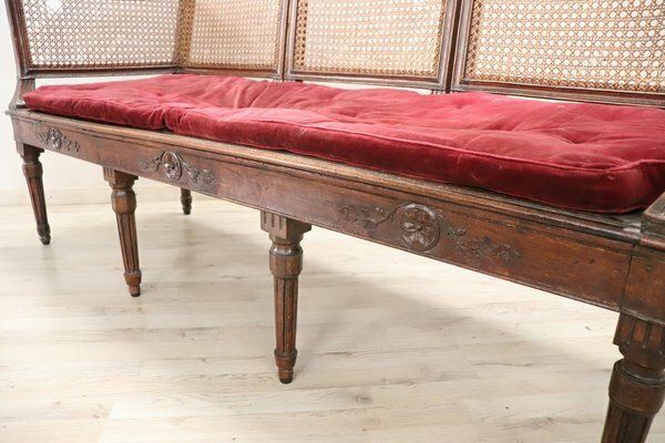 8517.0 Walnut And Vienna Straw Sofa With Chairs,18th Century, Set Of 3 photo