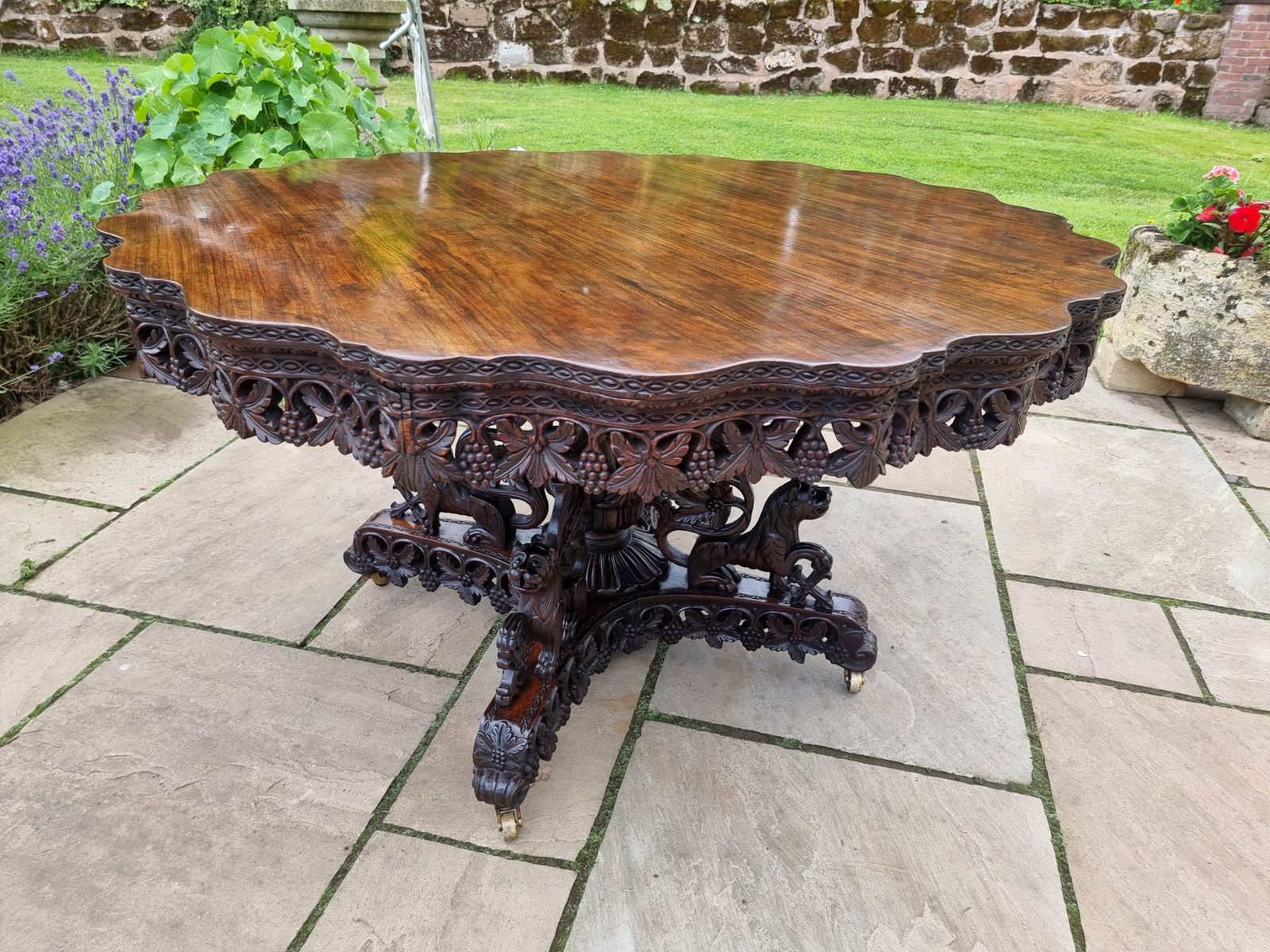 19th Century Indian Carved Padauk Wood Table Circa 1860, Highly Decorative photo buy