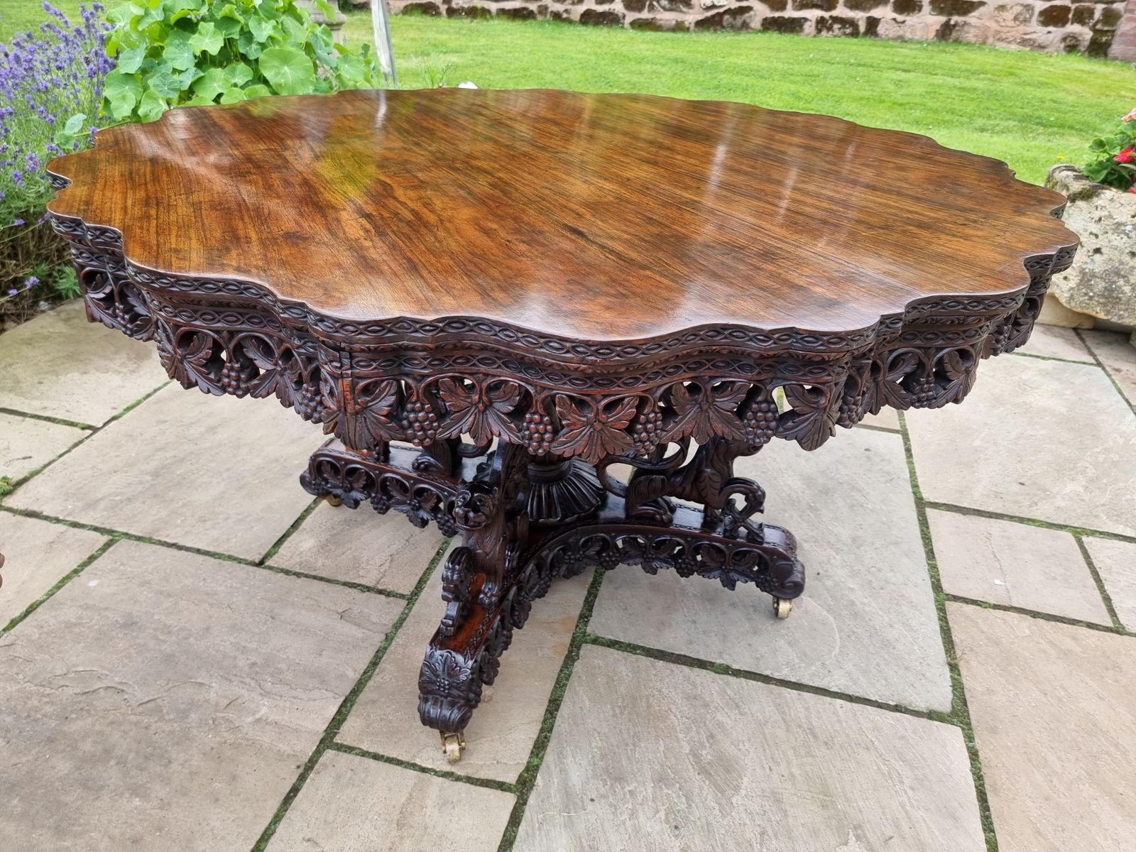 photo furniture 19th Century Indian Carved Padauk Wood Table Circa 1860, Highly Decorative