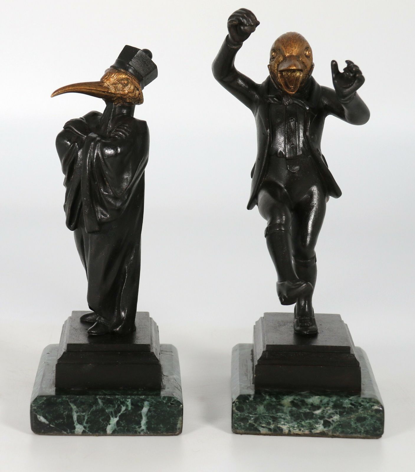 Antique Pair Of French Bronze Caricature Figures Of Theatrical Birds, Circa 1880 photo Home Decor