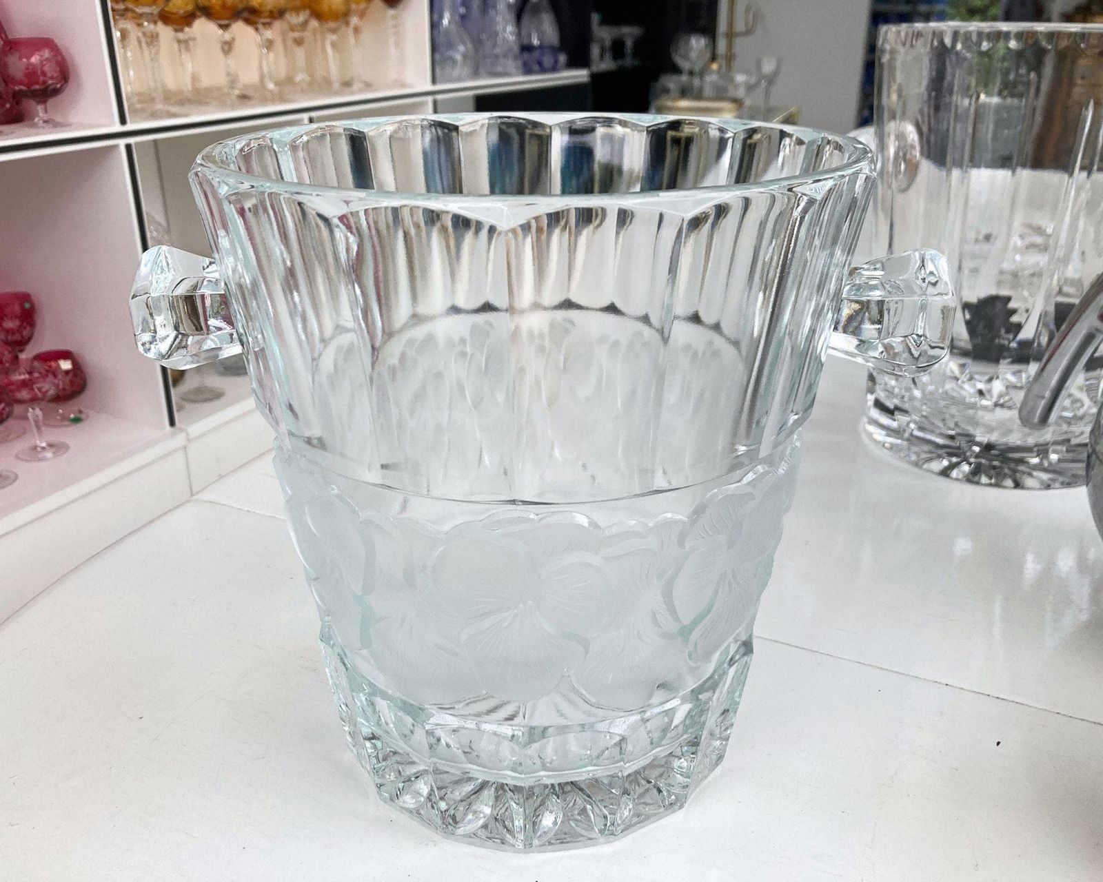 Franse Champagnekoeler | Grote Kristallen Flessenkoeler | Lalique Stijl photo vintage