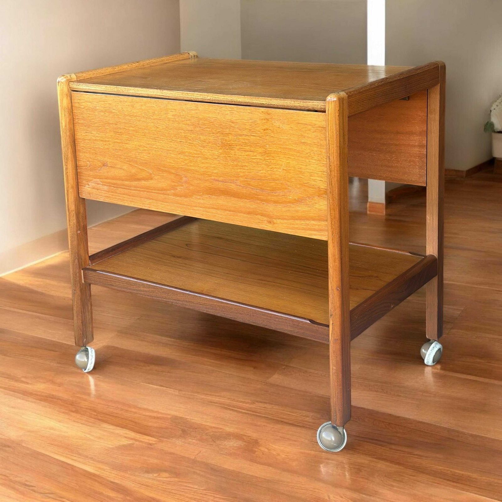 Teak Mid Century Modern Drop Leaf Bar / Drinks Cart Scandinavian Danish Gplan photo buy