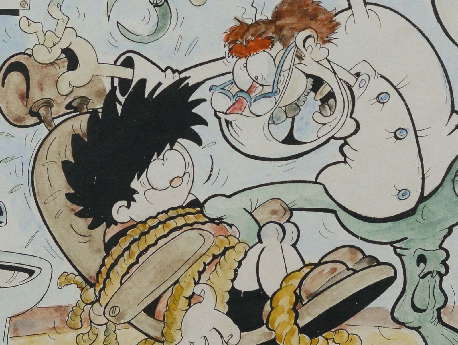 Original Pen Ink Watercolour Dennis The Menace ( Beano ) Cartoon   Dentist Visit photo for sale