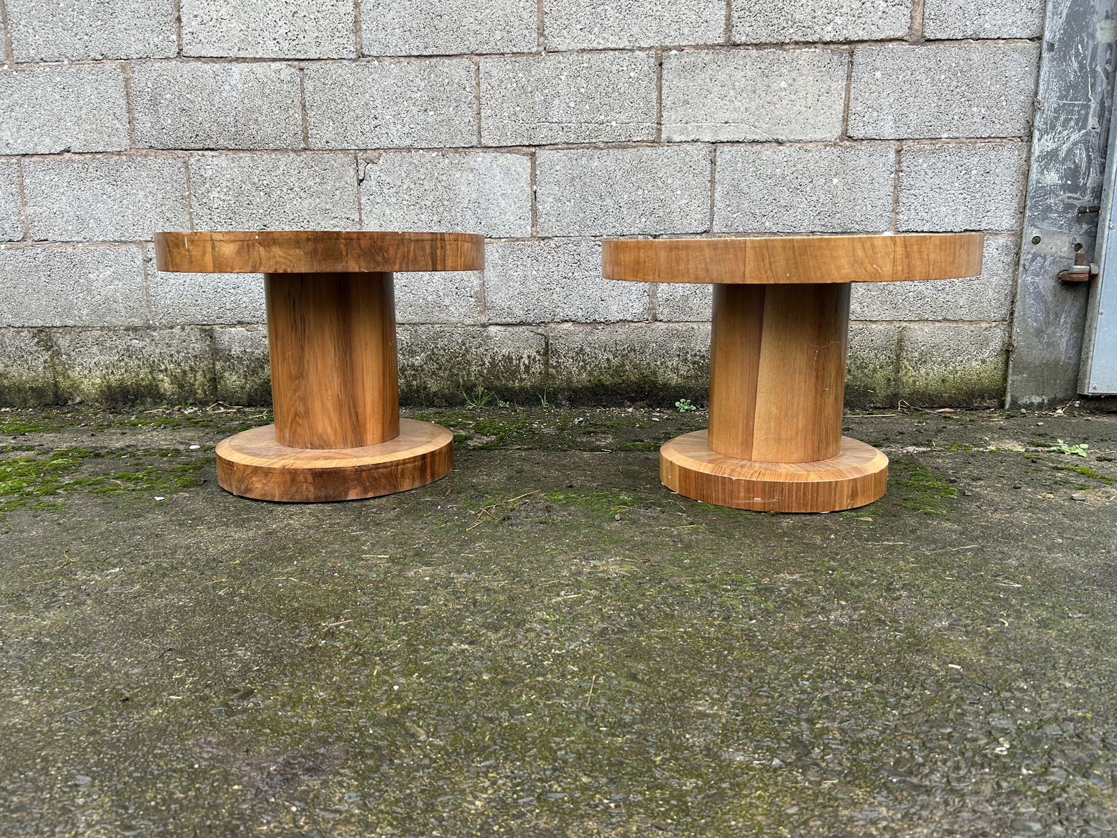 Pair Of Art Deco, Burr Walnut Circular Side Tables photo Furniture