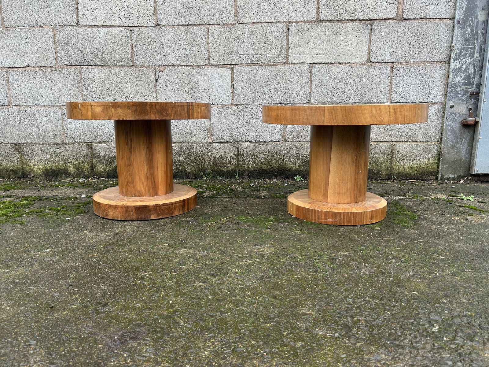 Pair Of Art Deco, Burr Walnut Circular Side Tables photo vinterior