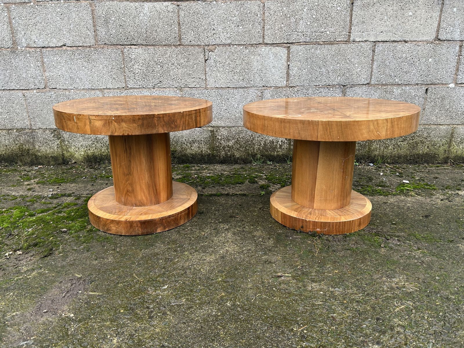 photo furniture Pair Of Art Deco, Burr Walnut Circular Side Tables