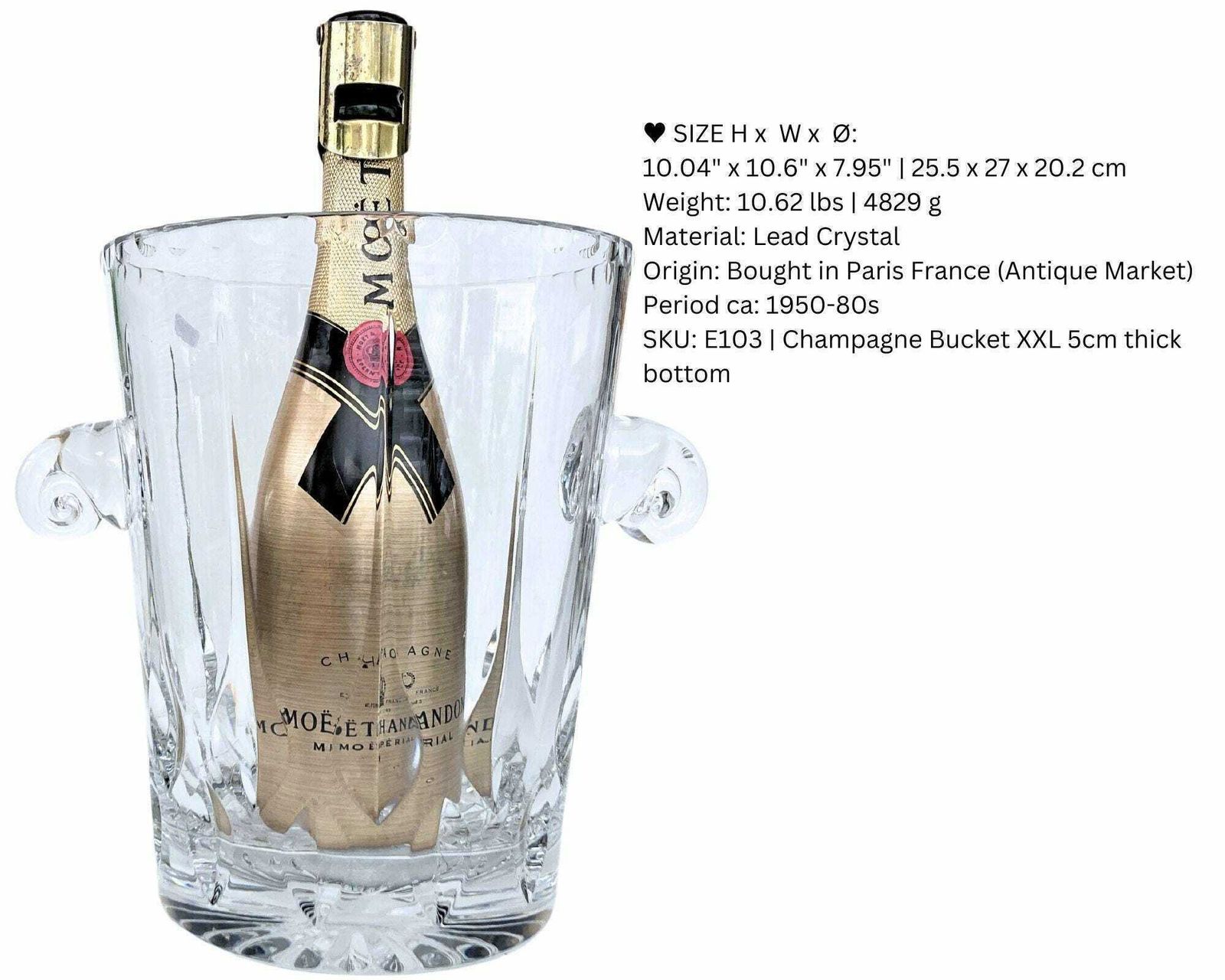 Champagne Bucket French | Large Crystal Bottle Cooler | 10" Tall! photo for sale