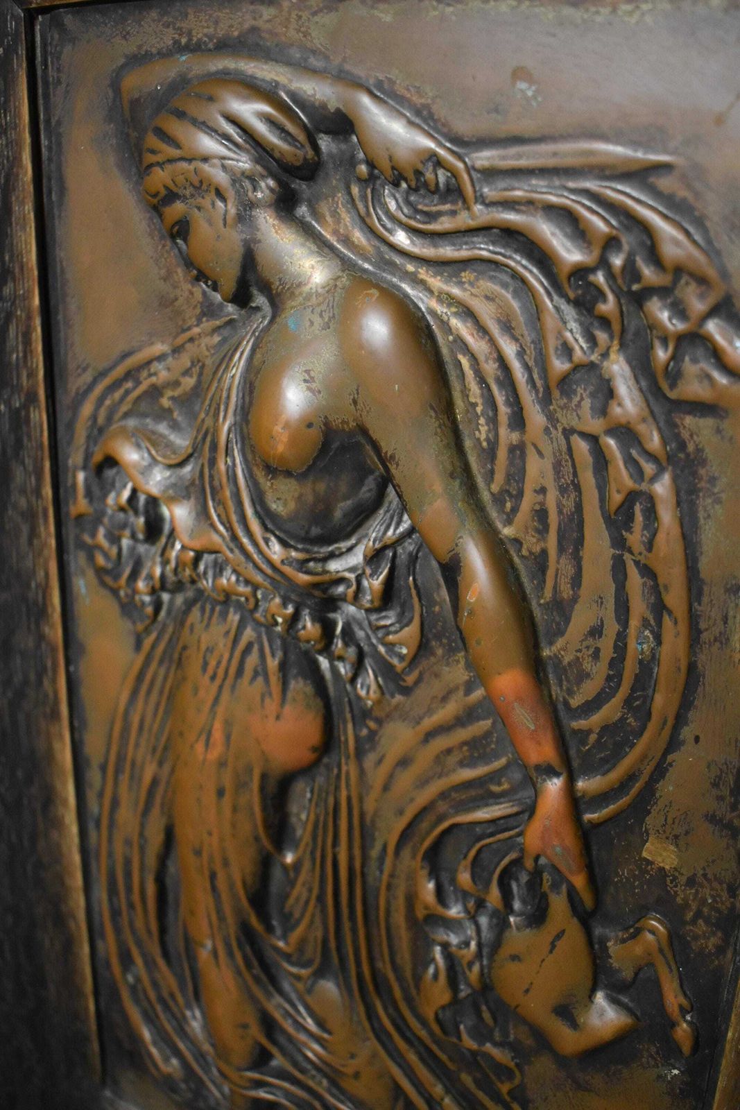 Art Nouveau Copper Repousse Panel   Arts & Crafts Bronze Figure photo 325.0