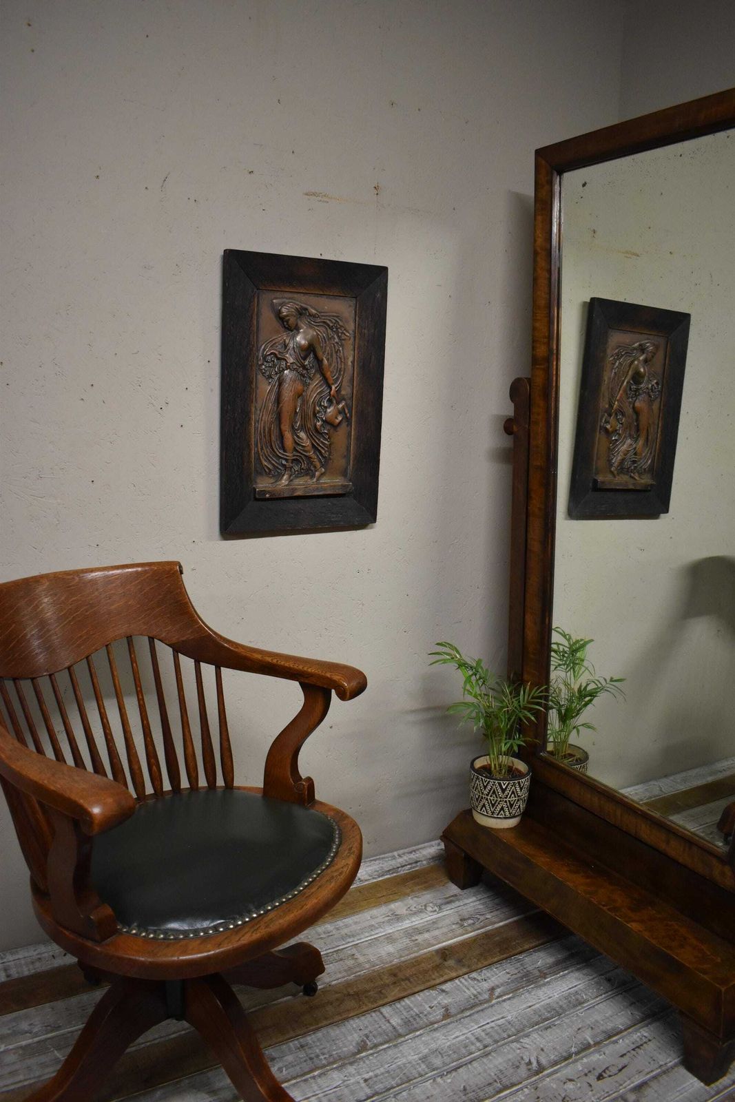 photo for sale Art Nouveau Copper Repousse Panel   Arts & Crafts Bronze Figure