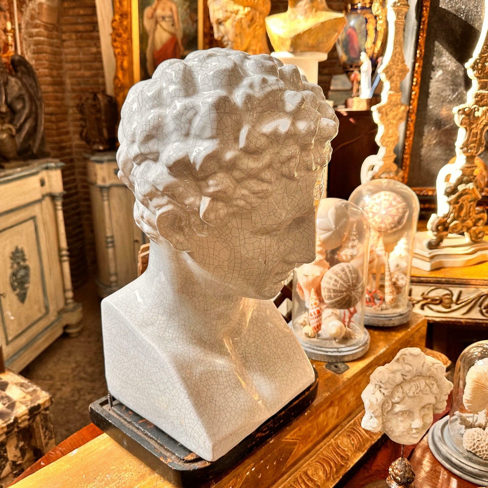 1950s Neoclassical White Crackled Ceramic Italian Bust Of Antinoo photo 765.0