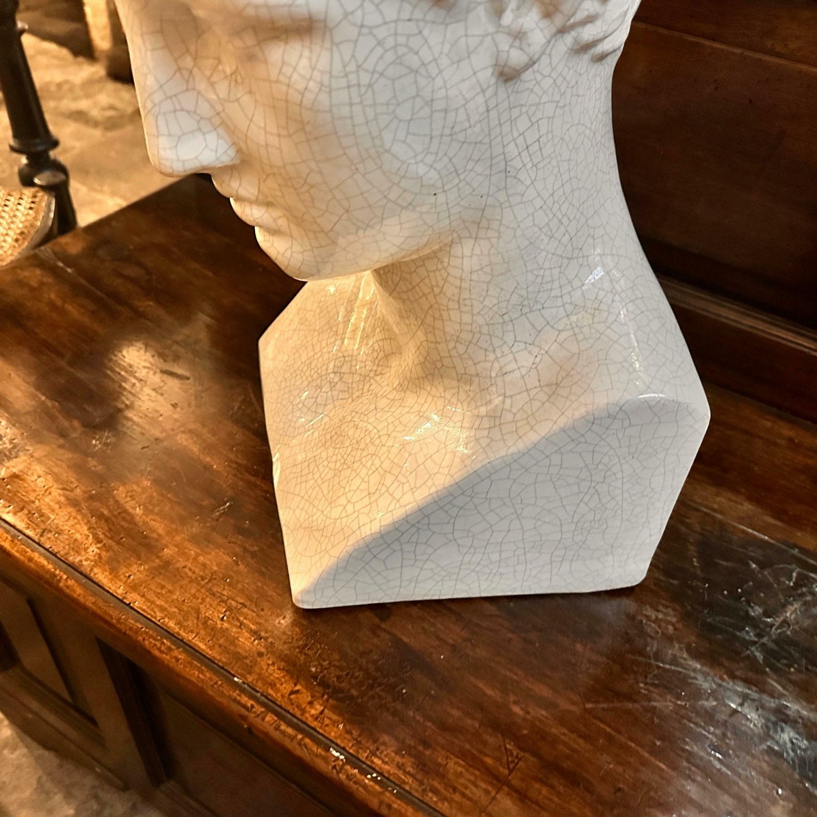 765.0 1950s Neoclassical White Crackled Ceramic Italian Bust Of Antinoo photo