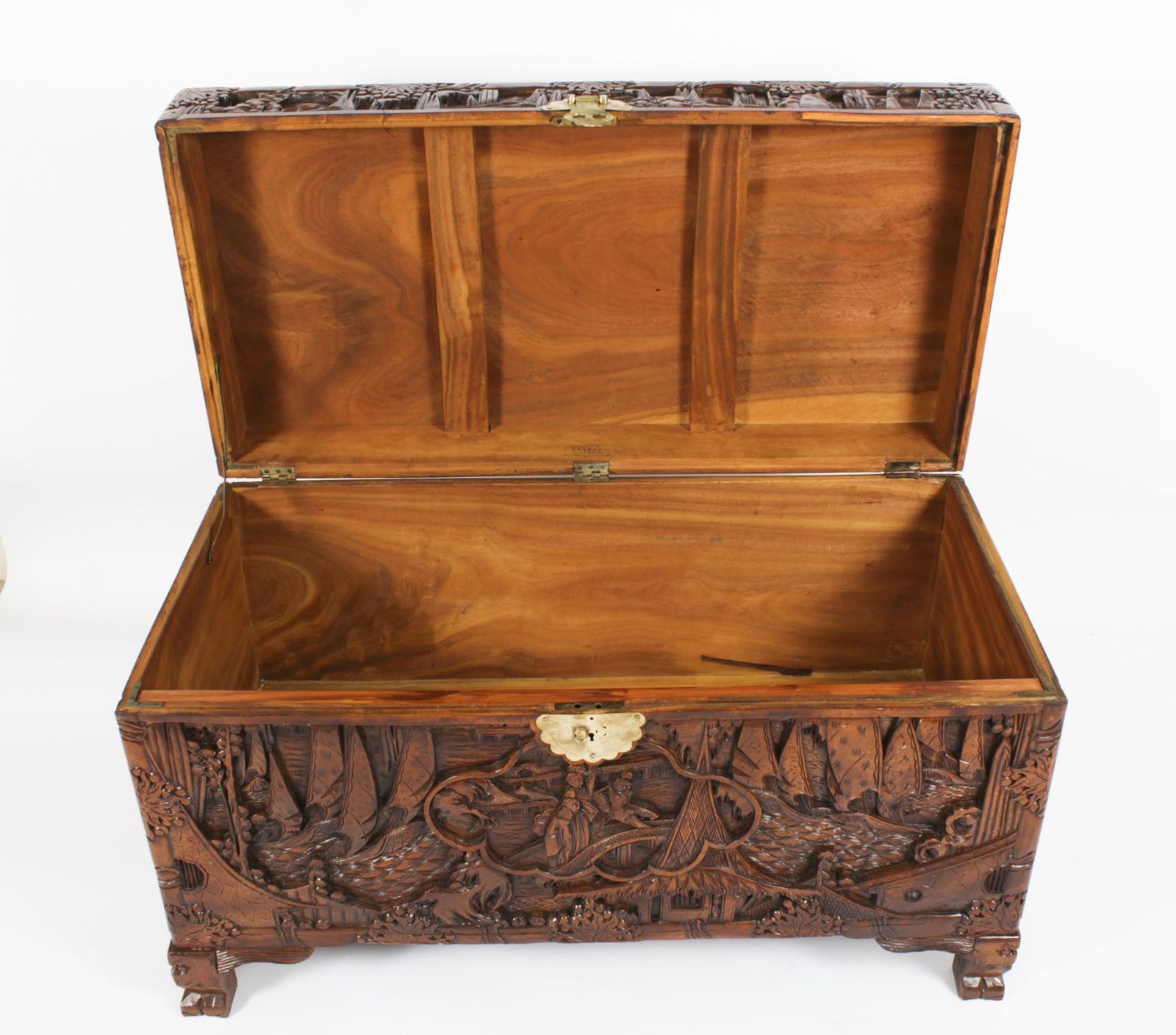 Antique Chinese Carved Camphor Wood Trunk Coffer 20th Century photo for sale