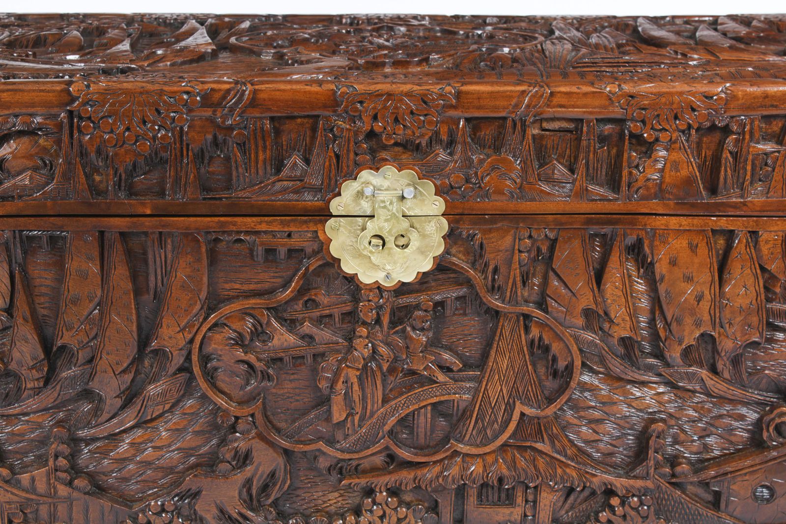 Antique Chinese Carved Camphor Wood Trunk Coffer 20th Century photo 1350.0