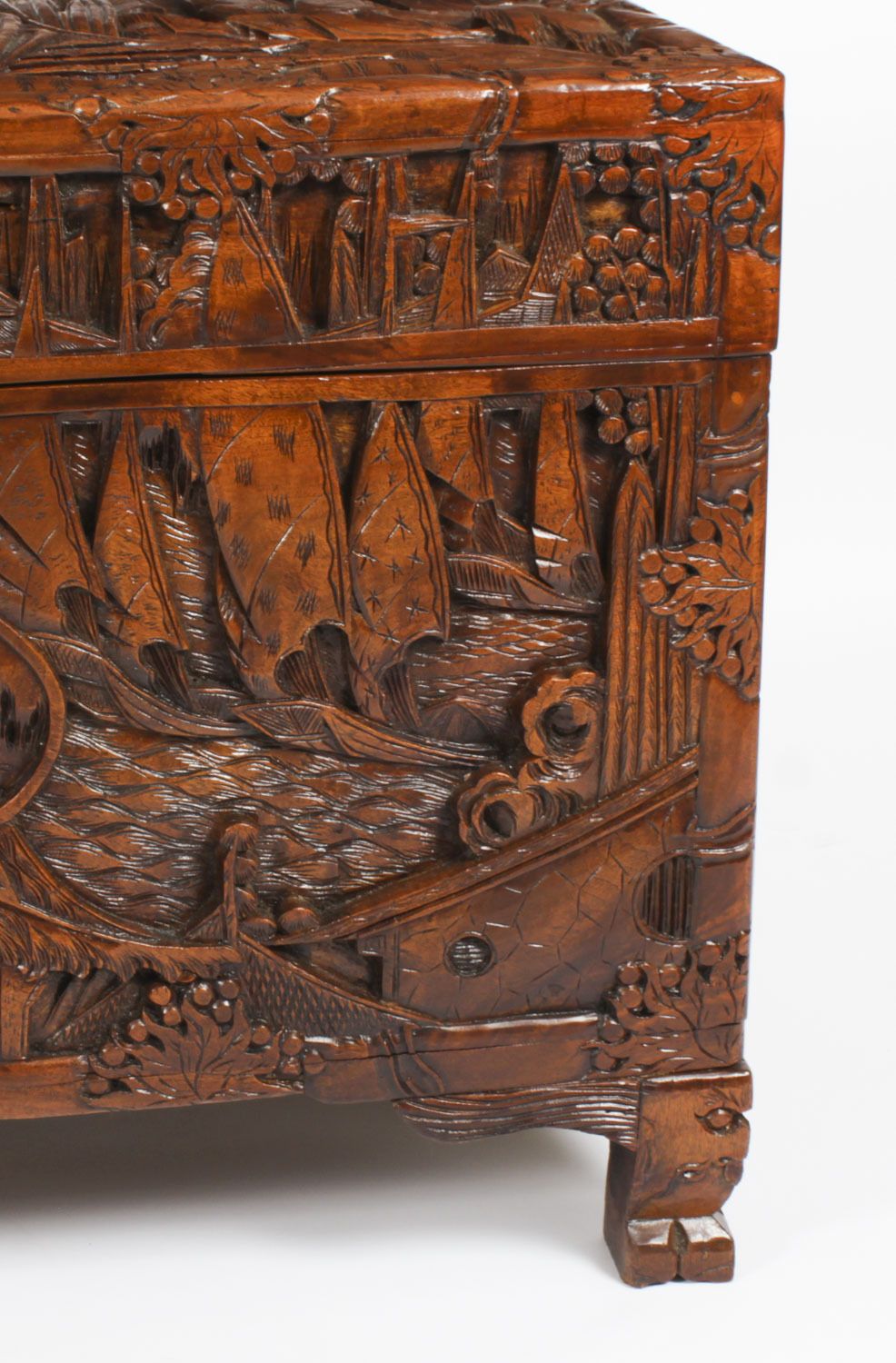 Antique Chinese Carved Camphor Wood Trunk Coffer 20th Century photo buy
