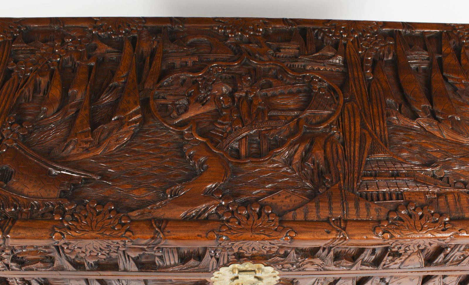 photo furniture Antique Chinese Carved Camphor Wood Trunk Coffer 20th Century