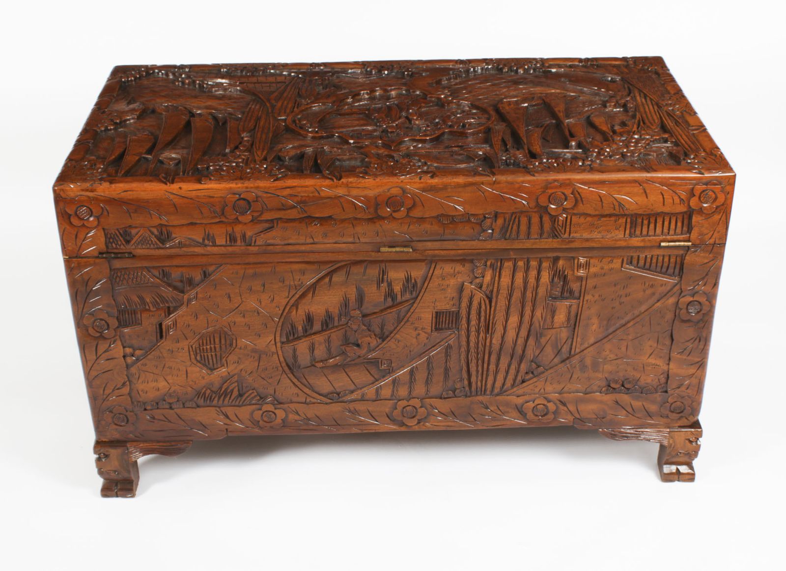 photo buy Antique Chinese Carved Camphor Wood Trunk Coffer 20th Century
