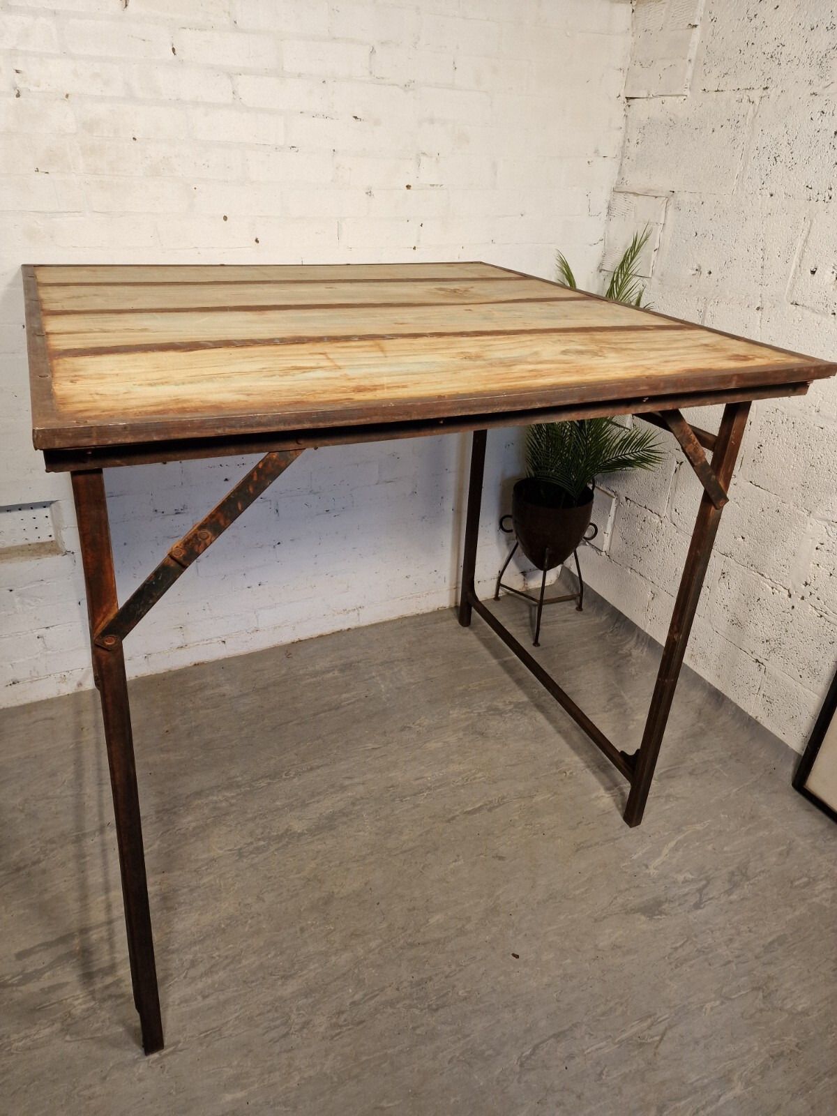Large Vintage Rustic Folding Wooden Wedding Events Bar Garden Trestle Table photo for sale