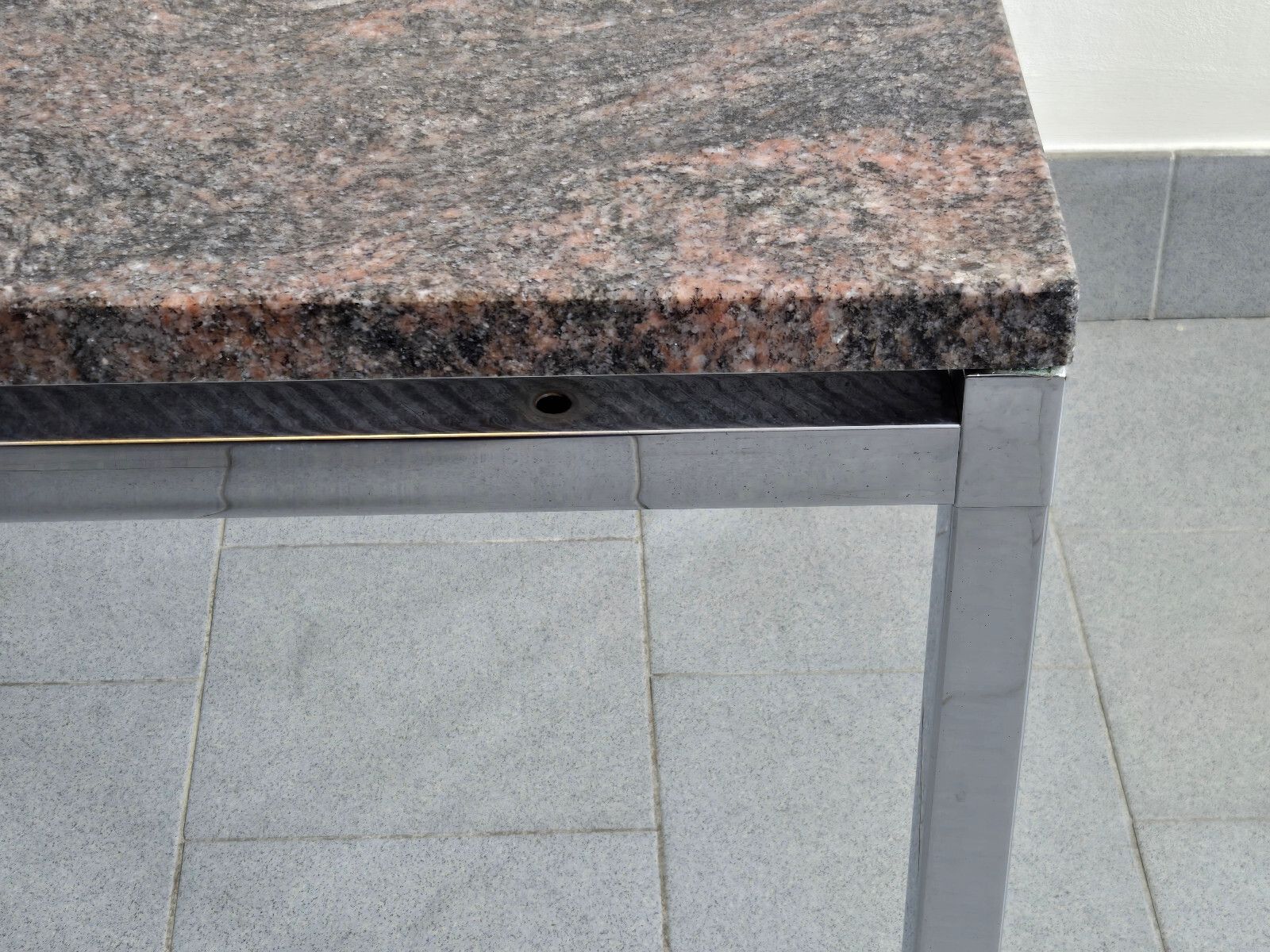 Vintage 1970s Granite Pink & Steel Chrome Side Coffee Table Dlg Florence Knoll photo vinterior