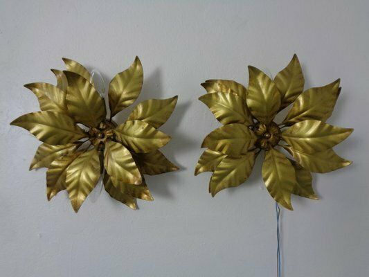 Golden Flower Shape Flushmounts By Hans Kögl, 1970s, Set Of 2 photo Lighting